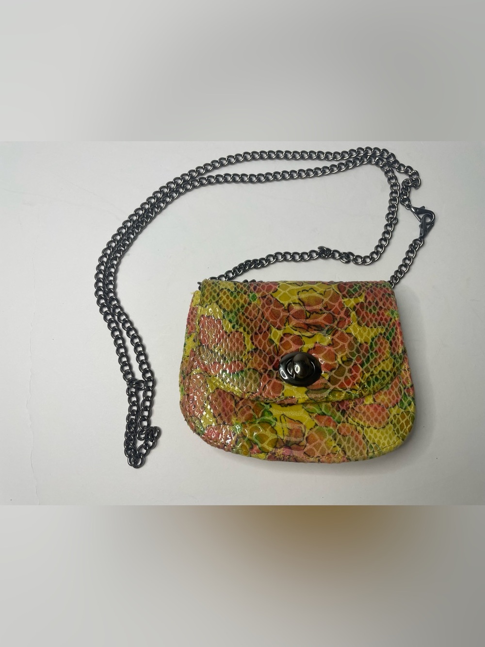 HOBO Festival Floral Snake Print Crossbody Bag Purse With Chain Strap